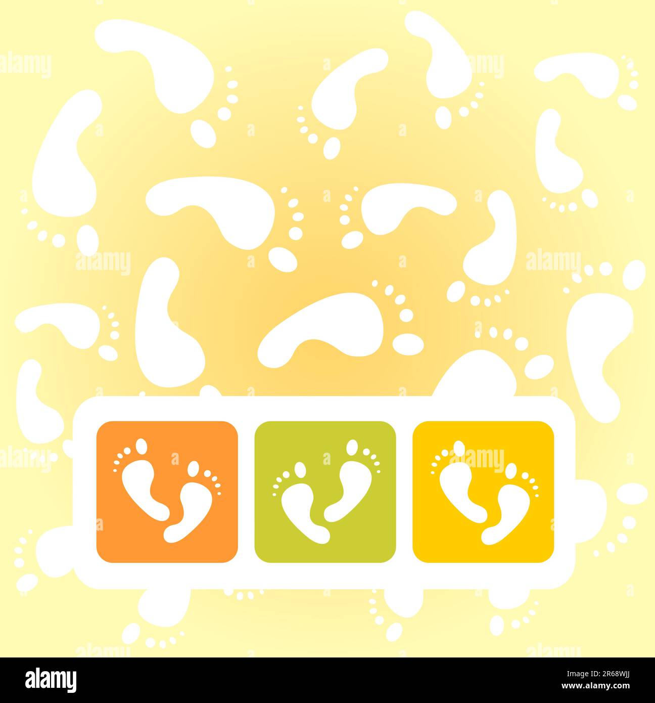 Stylized foot prints on a yellow background with frames Stock Vector