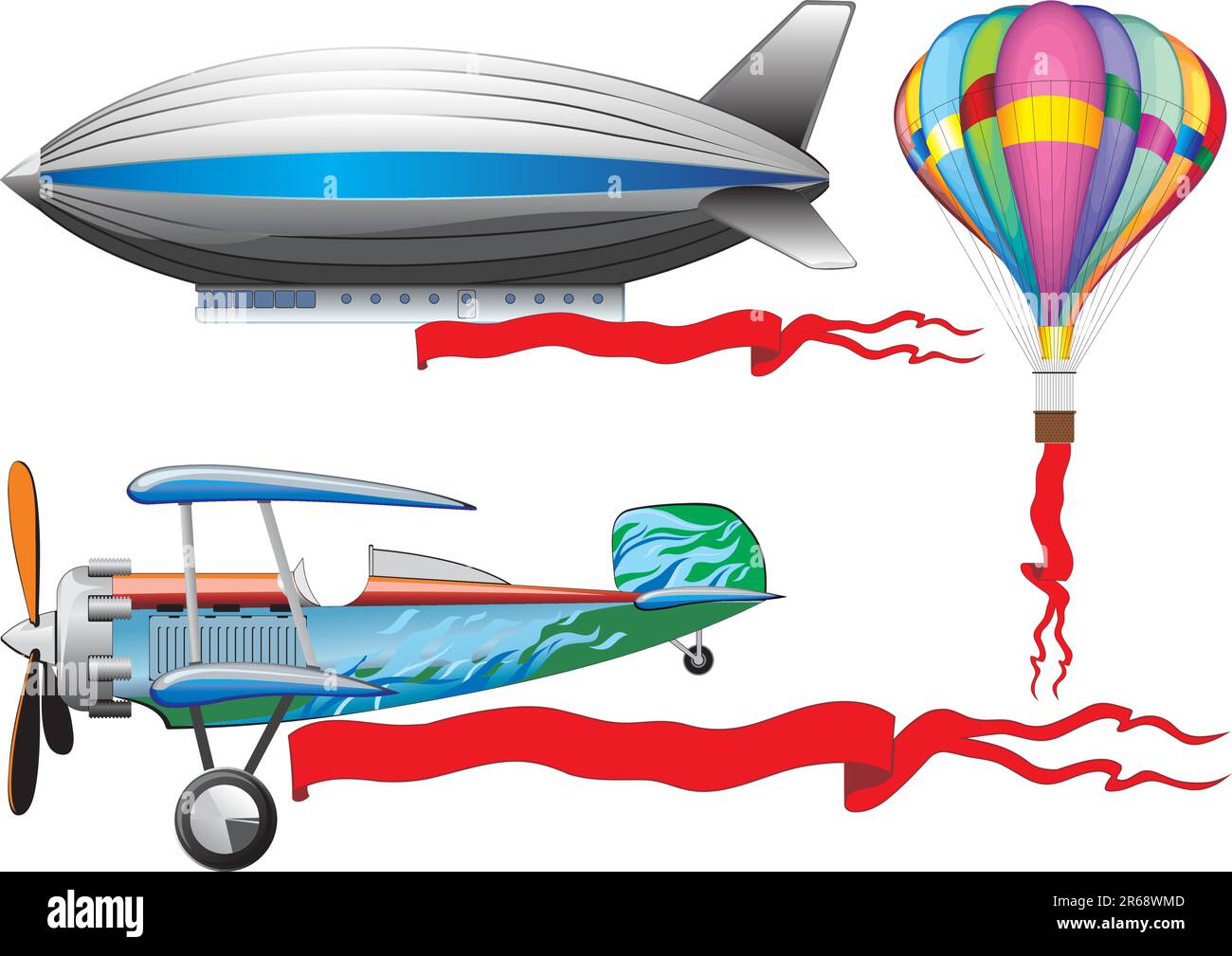 An old airplane, a balloon and airship. Vector Illustration Stock Vector