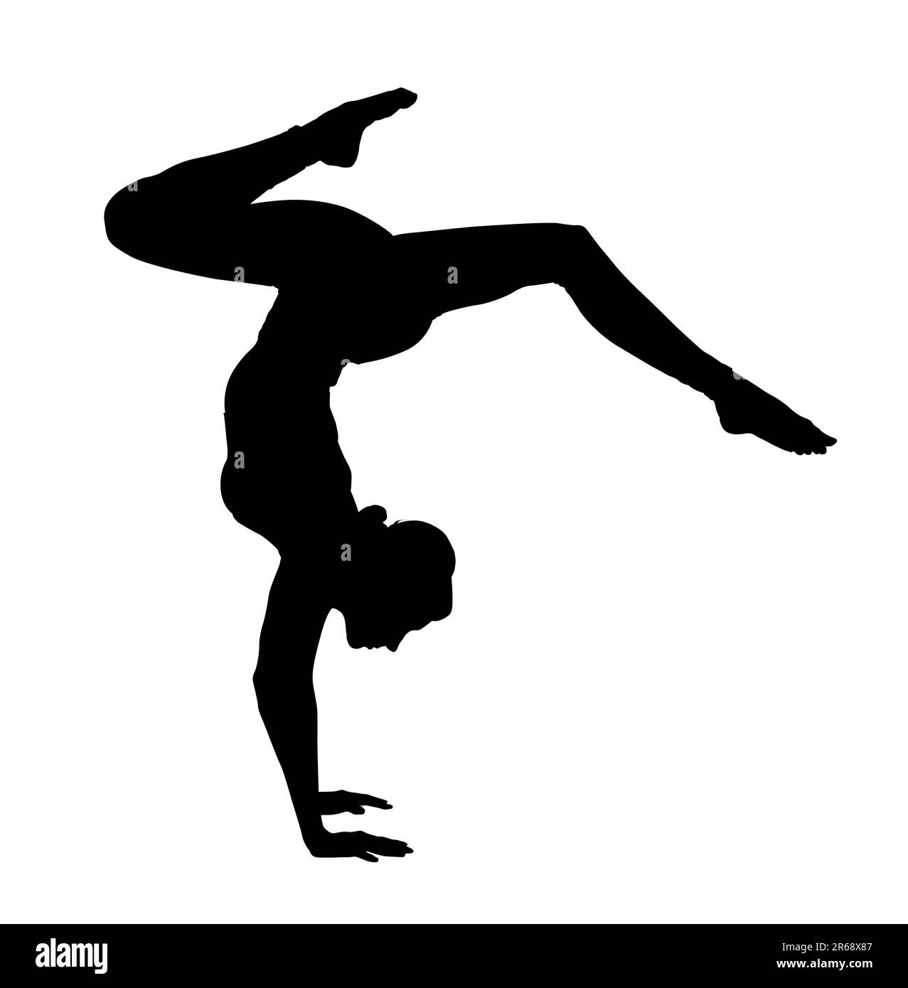 Silhouette of professional gymnast exercising on white background Stock Photo