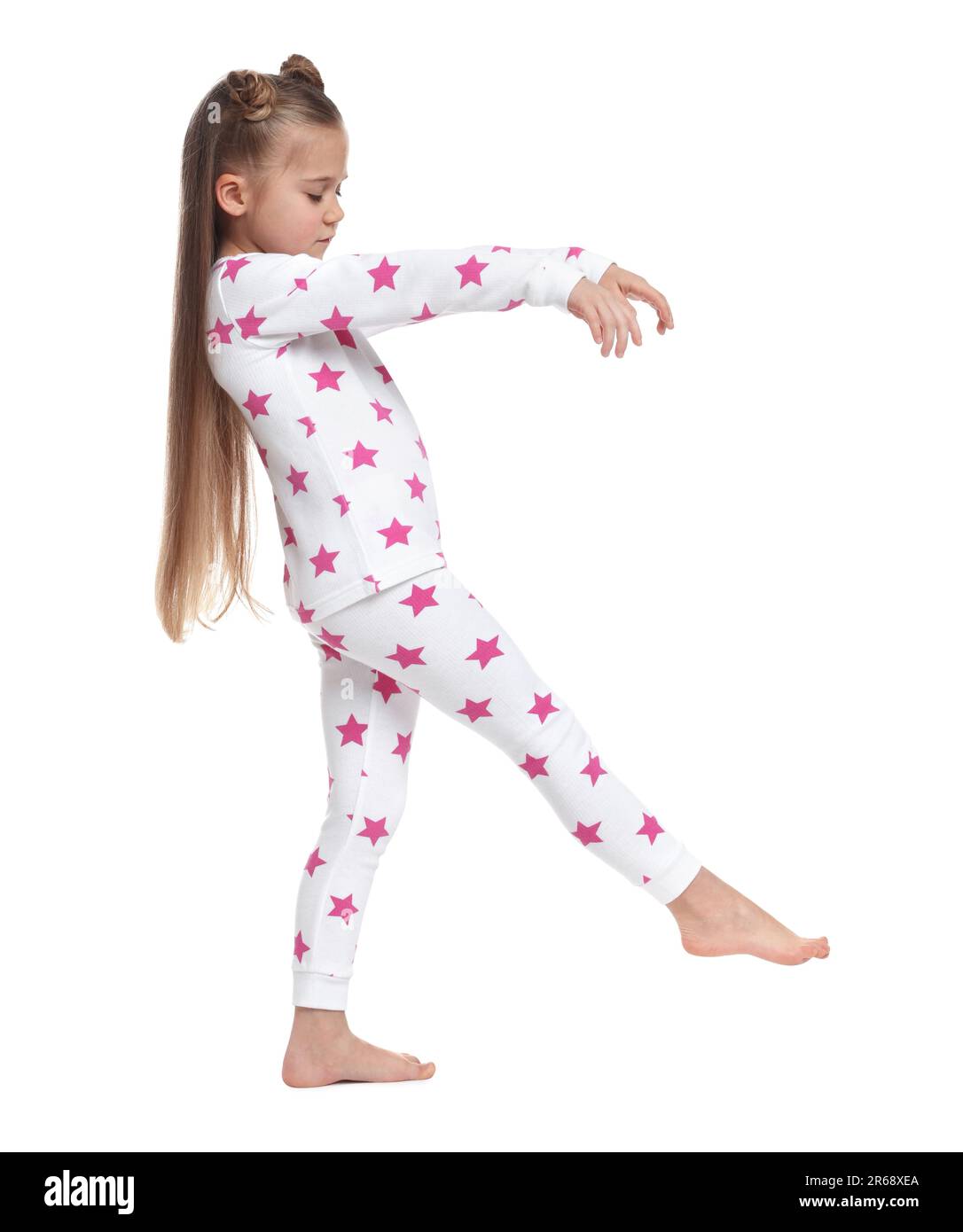 Girl in pajamas sleepwalking on white background Stock Photo Alamy