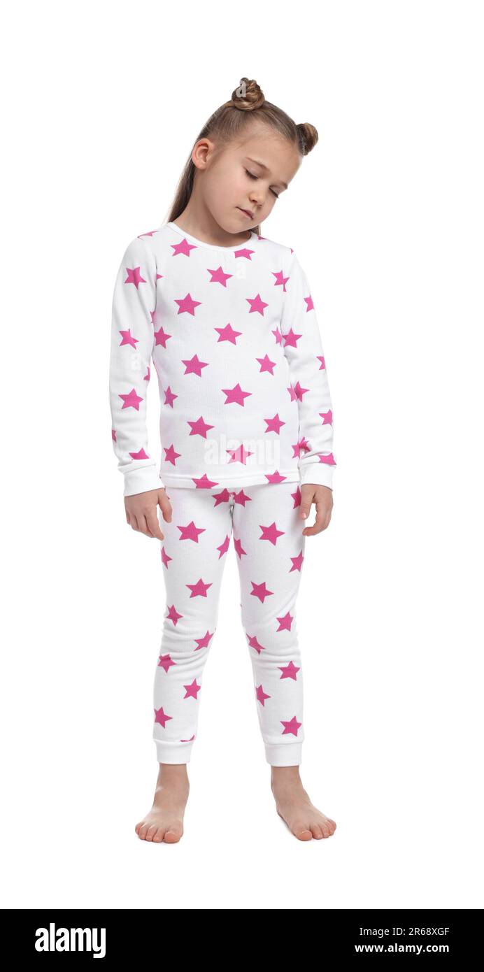 Girl in pajamas sleepwalking on white background Stock Photo Alamy
