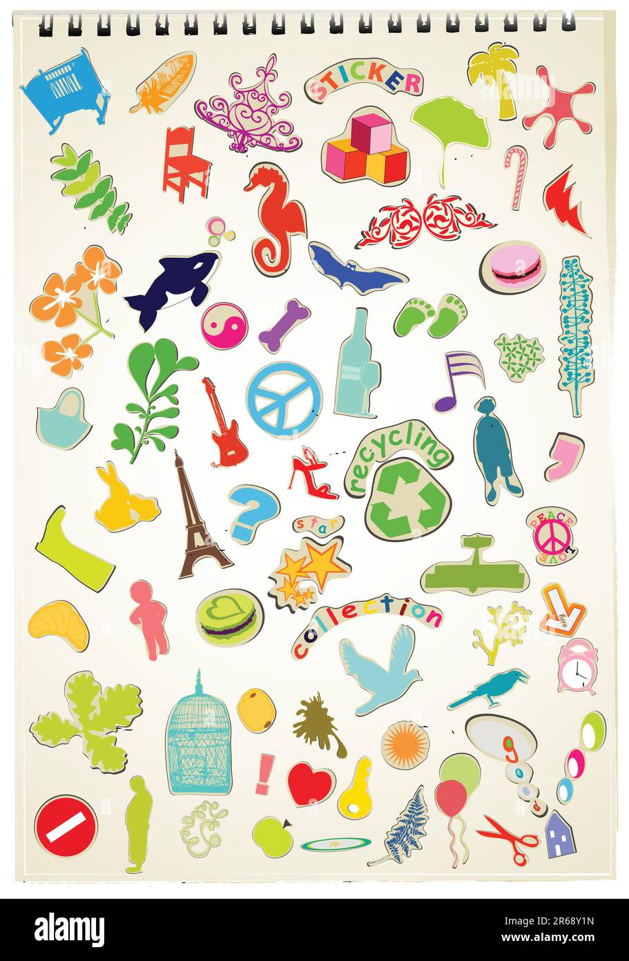 stickers collection on workbook background Stock Vector Image & Art - Alamy