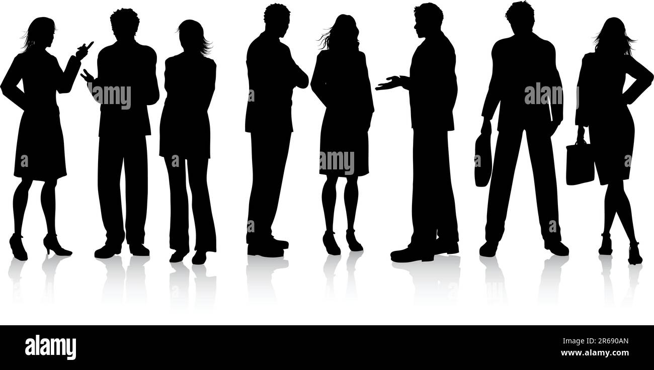 Silhouettes of business people in discussion Stock Vector