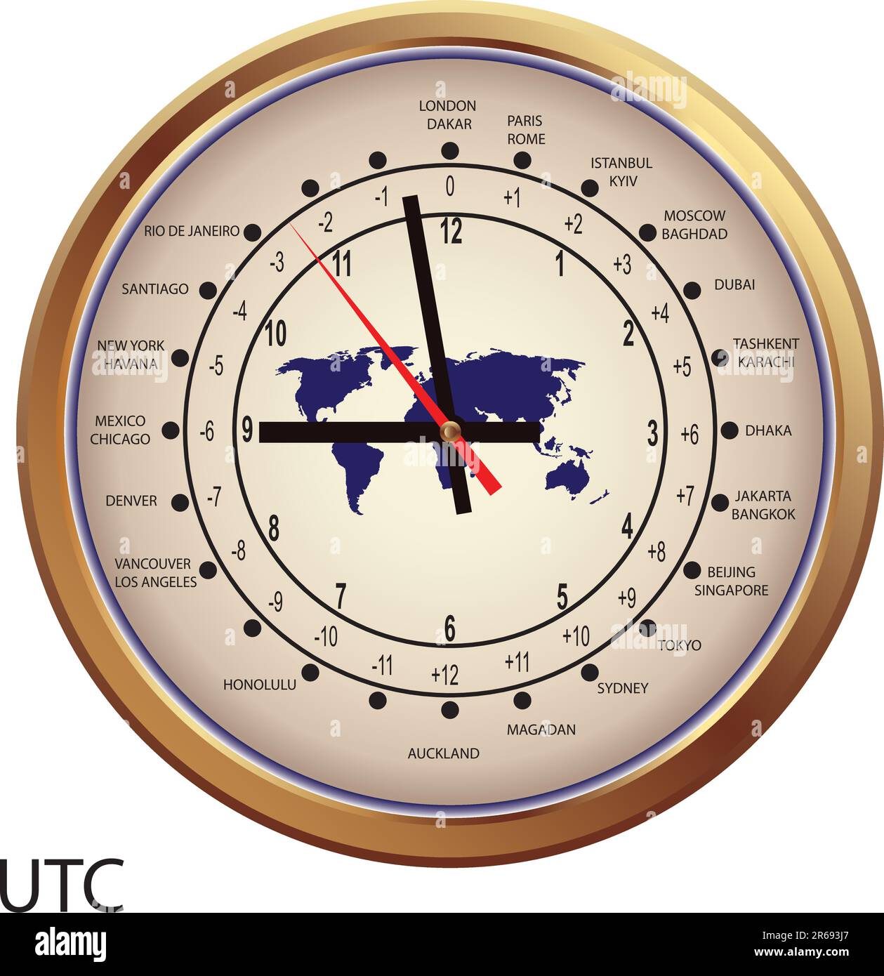 Gold clock with time zones Stock Vector Image & Art Alamy