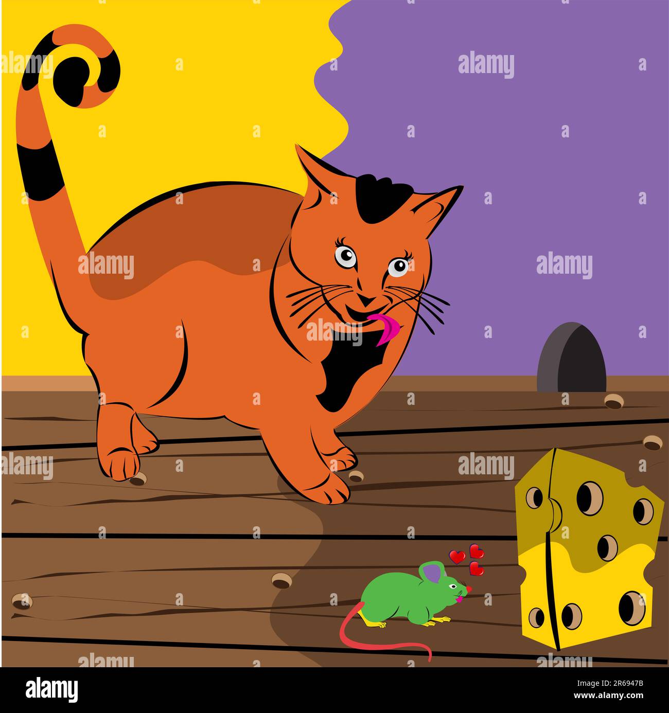 Vector illustration of a staring at the mouse whose looking at the