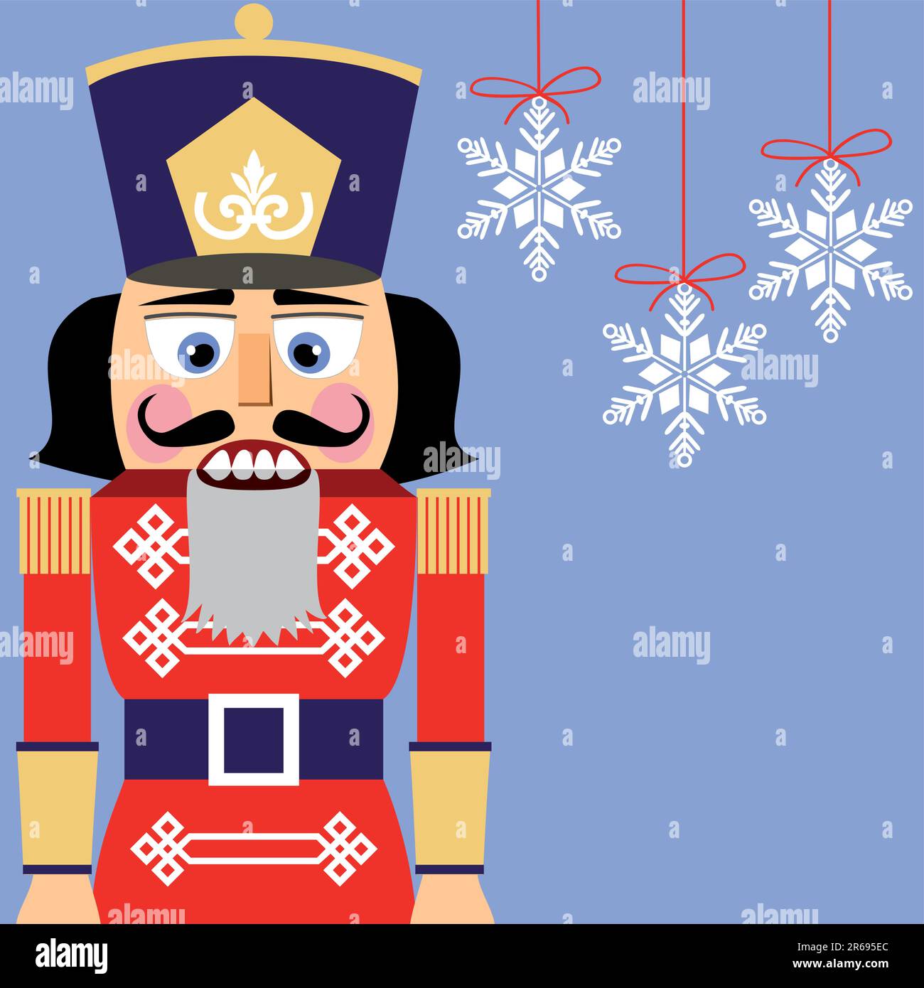 Nutcracker background with snowflakes, no gradients, full scalable vector graphic. Stock Vector