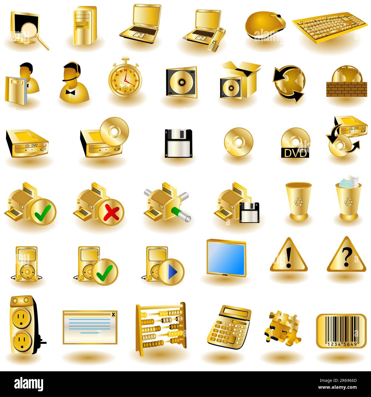collection of different interface icons in gold color. Stock Vector