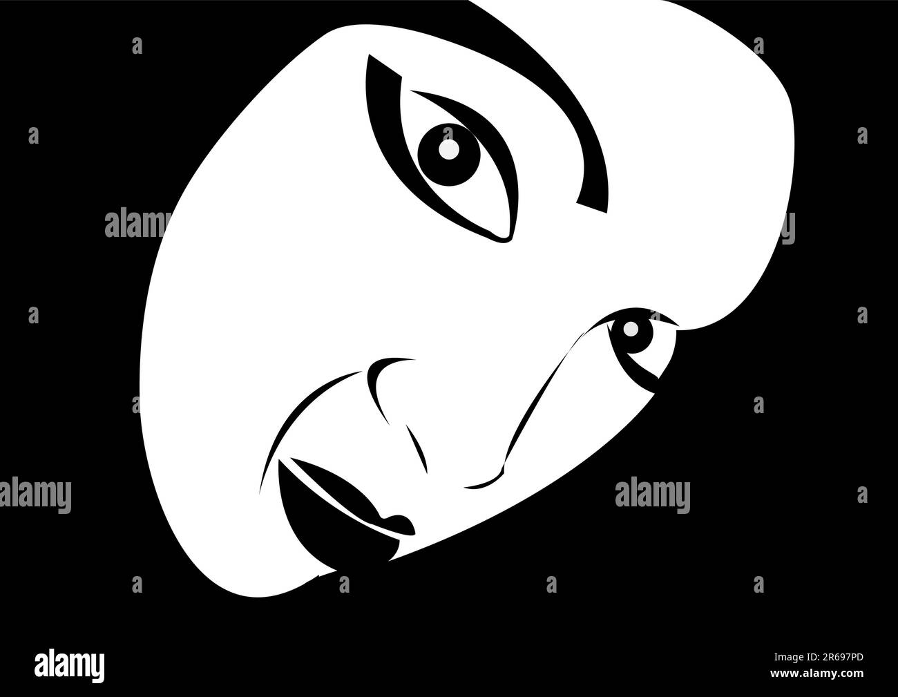 Black and white vector illustration of a face in the dark Stock Vector