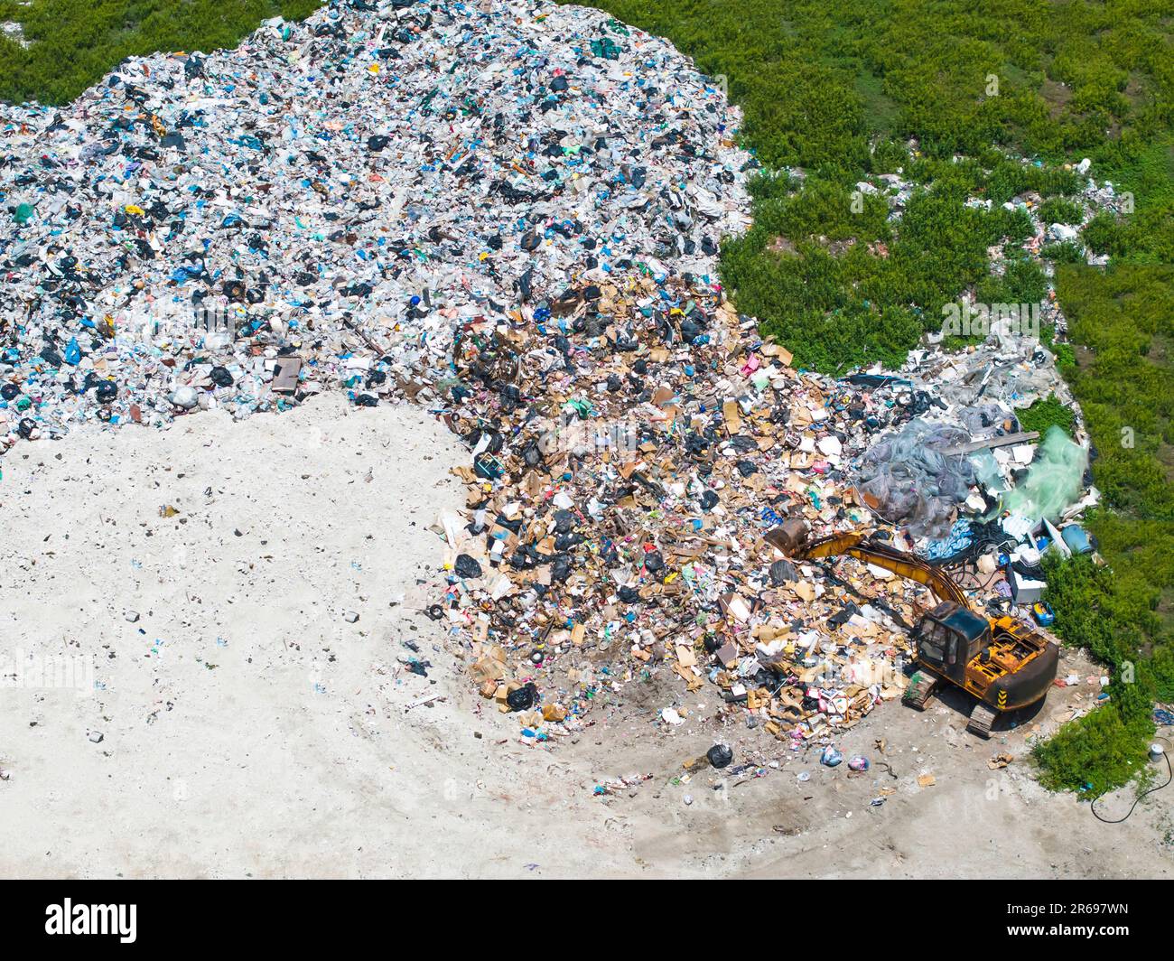 Aerial view waste dump, Waste from household in waste landfill disposal