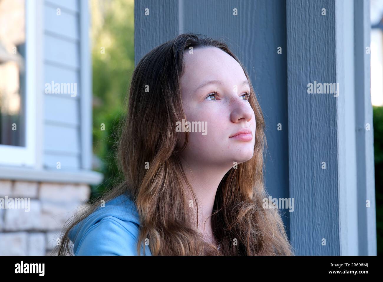 Head shot portrait serious beautiful young woman with perfect smooth