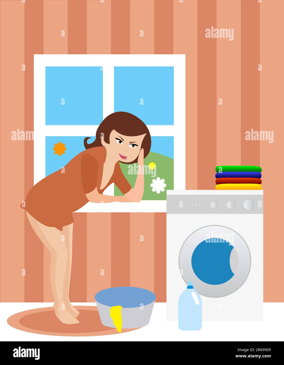 Housewife in the laundry Stock Vector