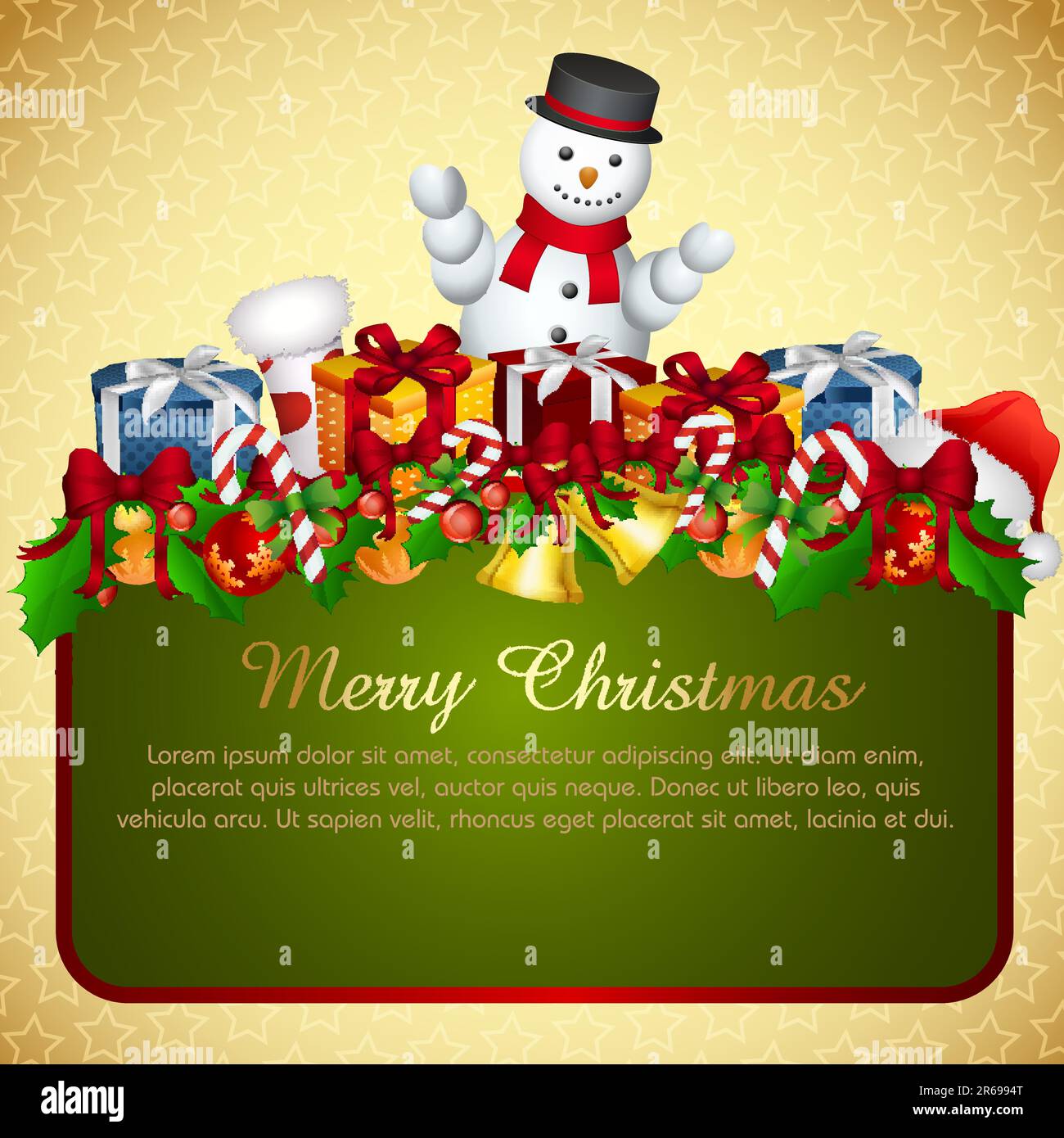 illustration of christmas card with presents and snowman Stock Vector ...