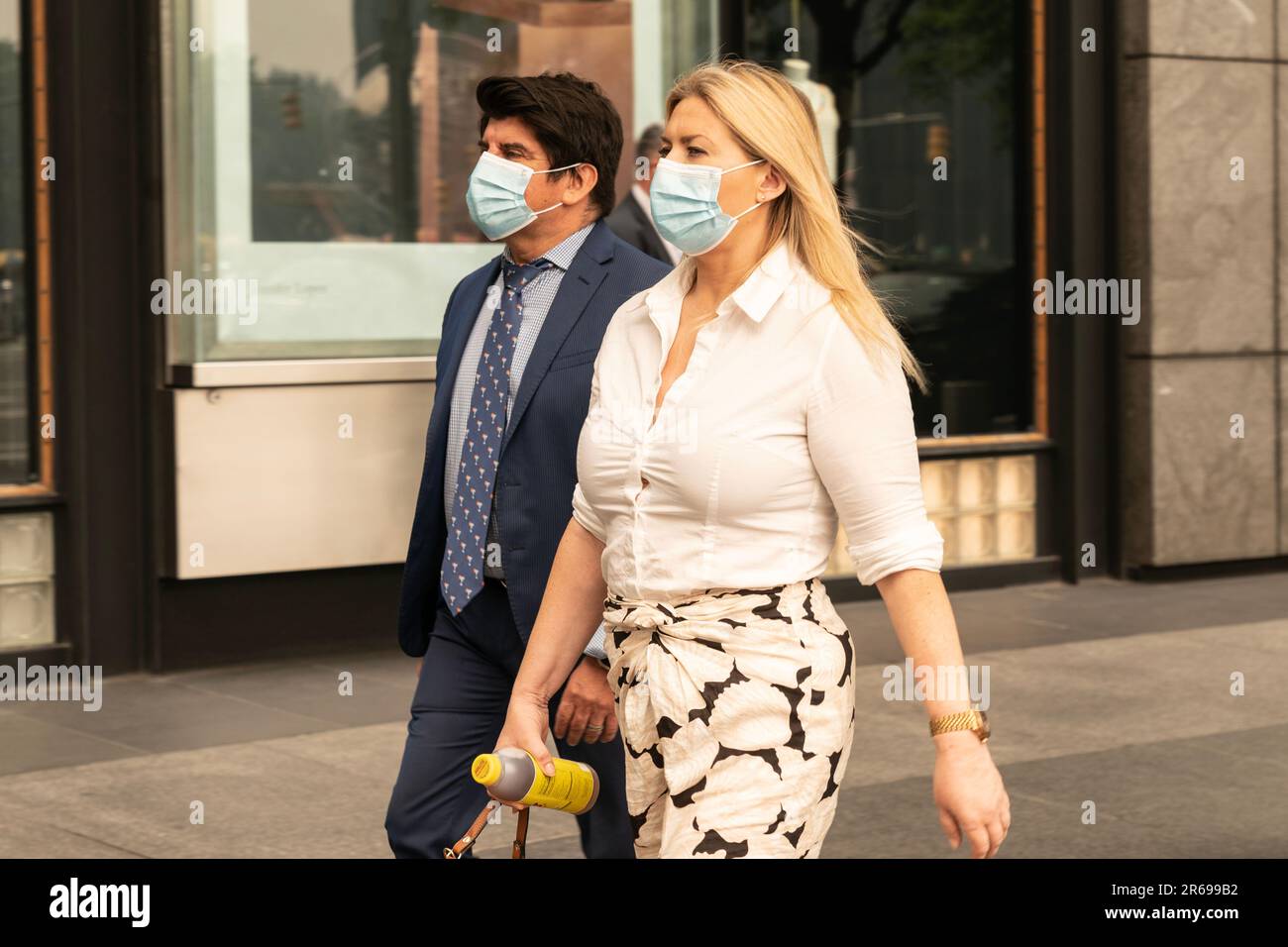 Many people wear facial masks on June 7, 2023 because of bad air quality brought in by smoke of