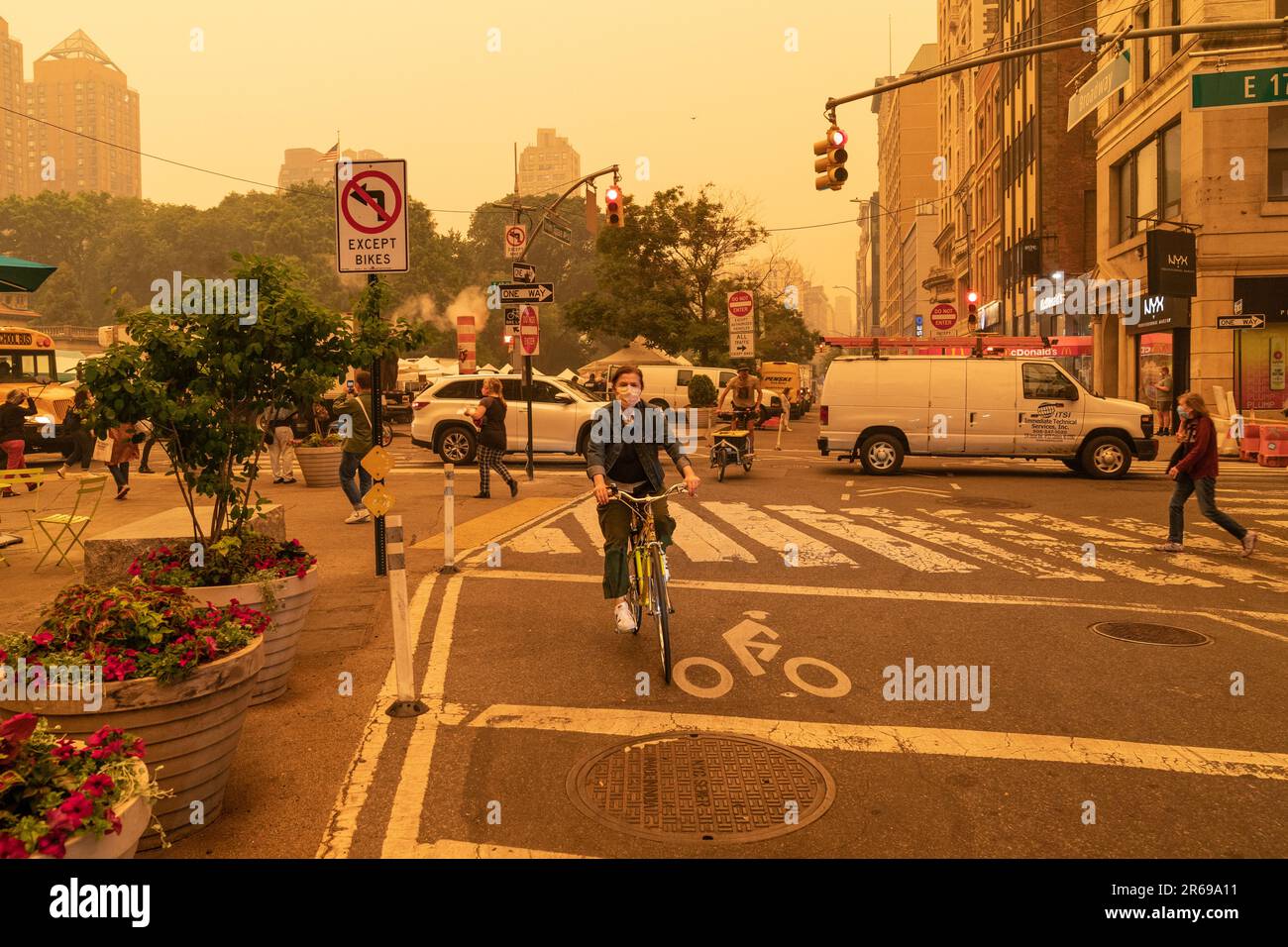 Many people wear facial masks on June 7, 2023 because of bad air quality brought in by smoke of