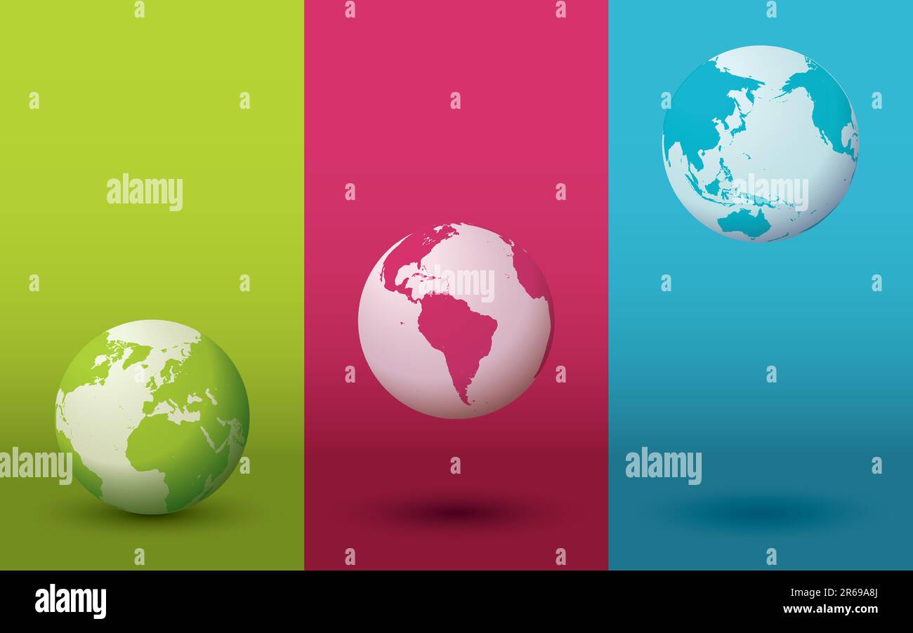 Three Colorful Globes With Gradient Backgrounds And Shadows Editable