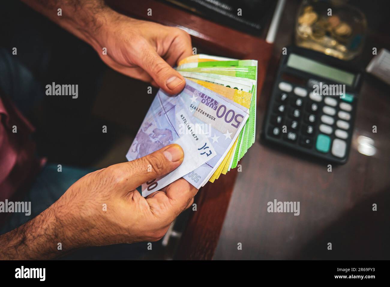 Izmir Turkey. 07th June 2023. A person counts euros in his hand