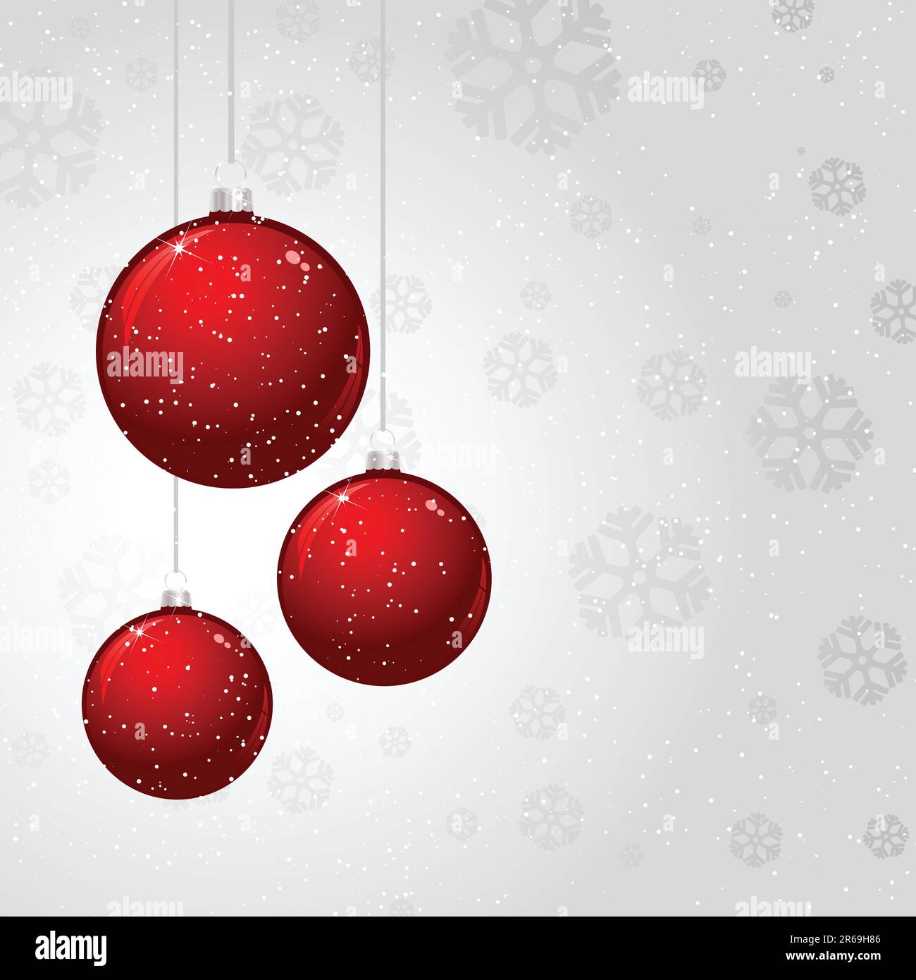 Hanging Christmas baubles on a silver snowflake background Stock Vector ...