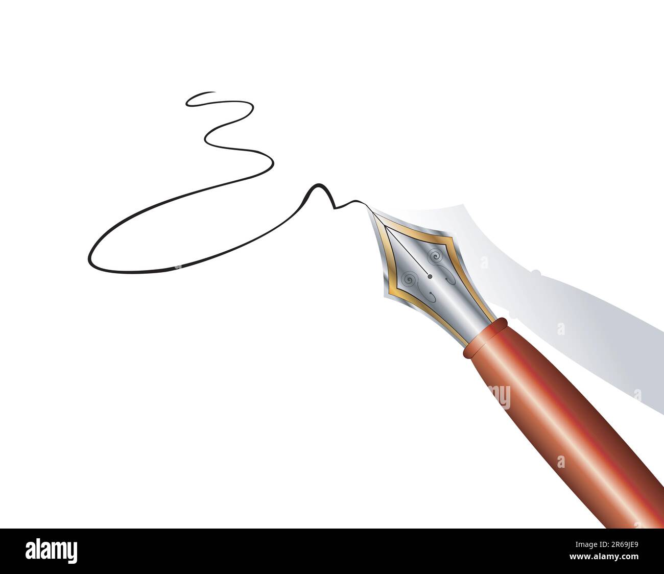 An elegant gold and iron fountain pen writing on white paper Stock