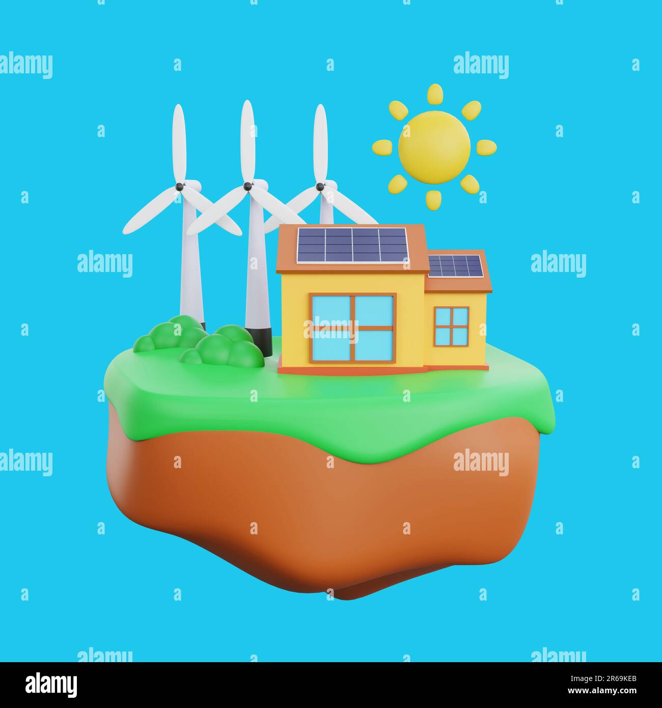 3d rendering of wind turbines and solar panels with the concept of ...