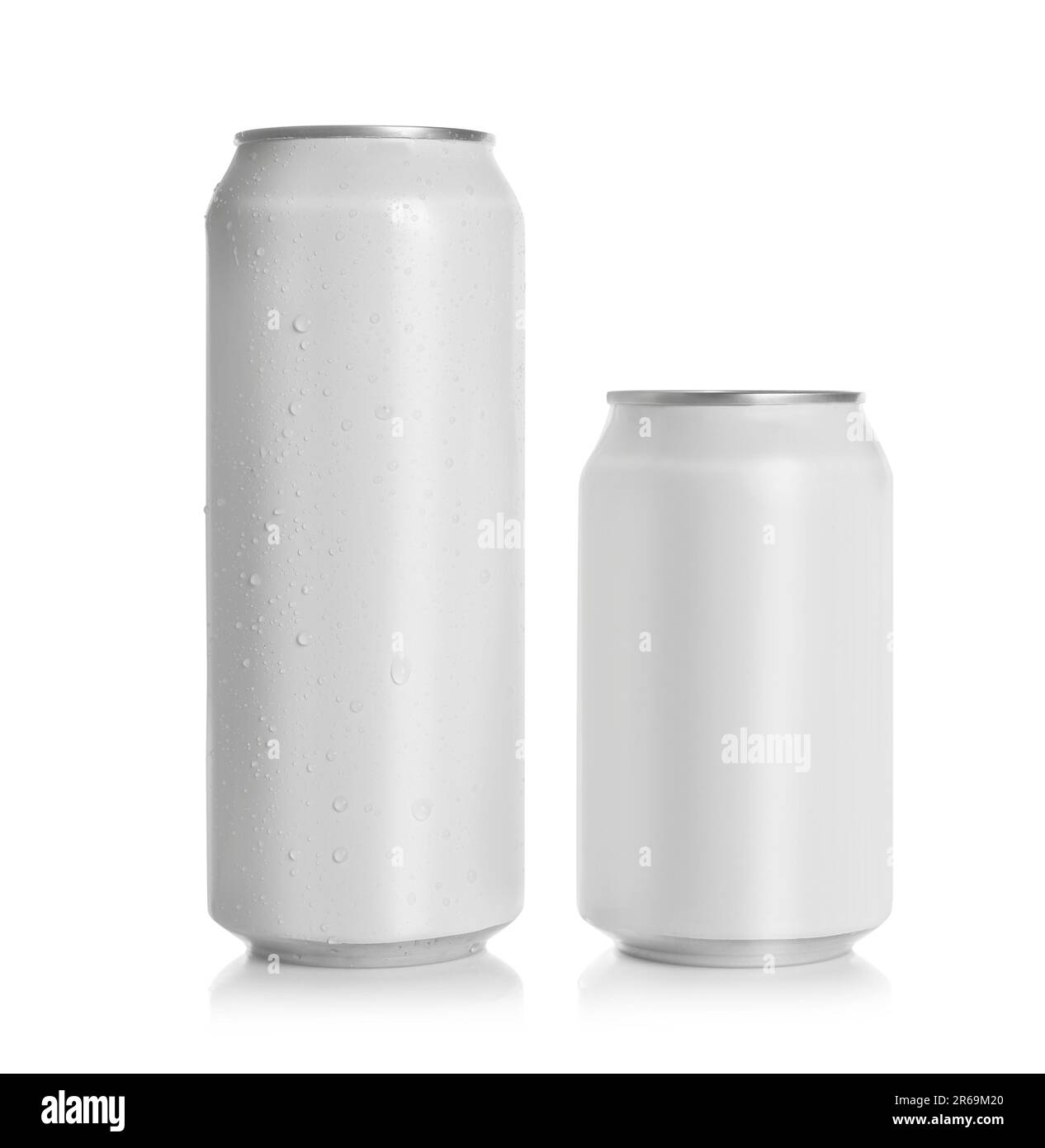 Aluminum cans with drinks on white background Stock Photo Alamy