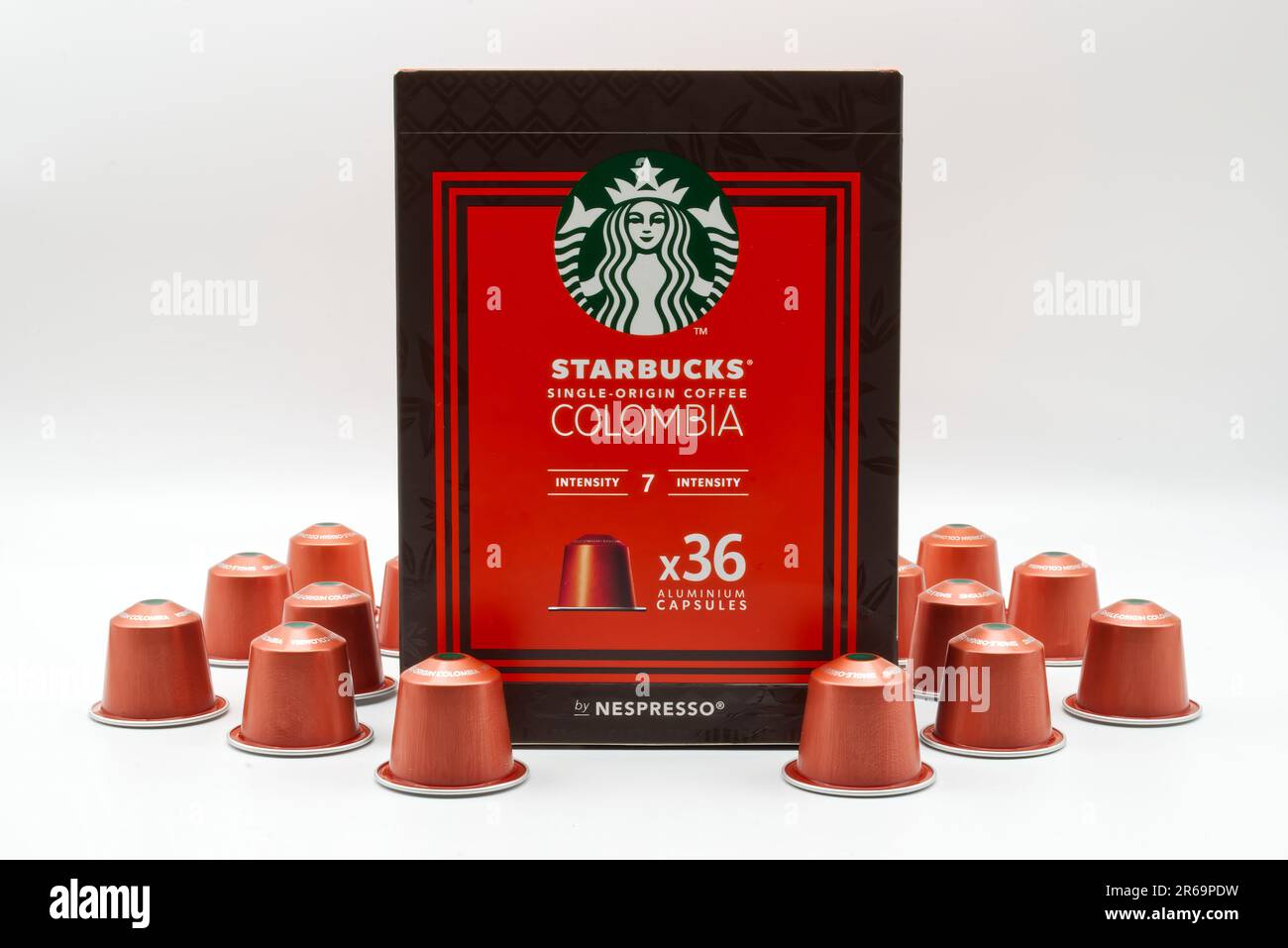 Starbucks single origin coffee Columbia by Nespresso Stock Photo - Alamy