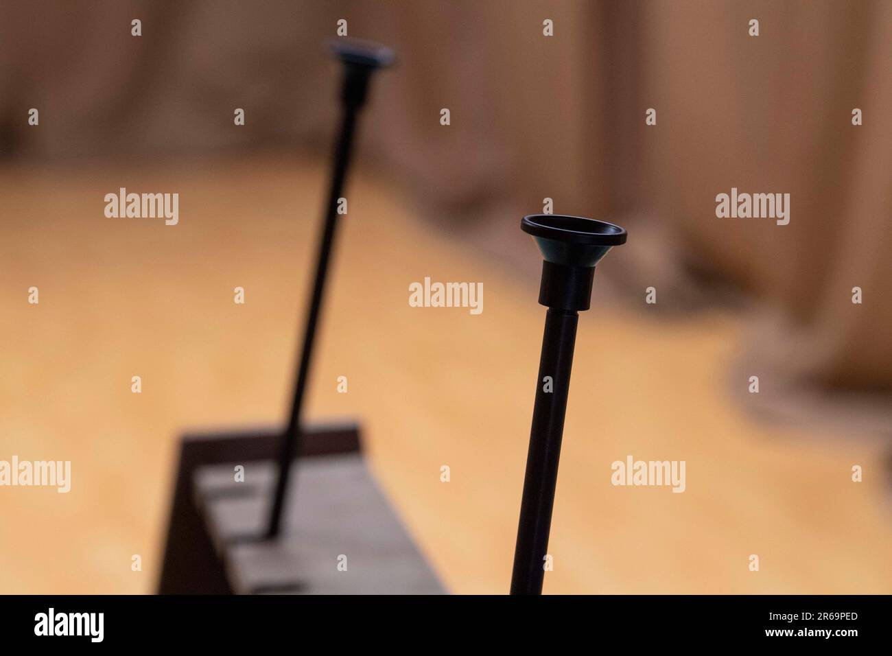 Schwanewede, Germany. 30th May, 2023. Blowguns are stuck in a holder. Many German shooting clubs offer blowgun shooting as a new discipline. There is no age restriction. All that is needed is a pipe, arrows and your own breath. Credit: Philip Dulian/dpa/Alamy Live News Stock Photo