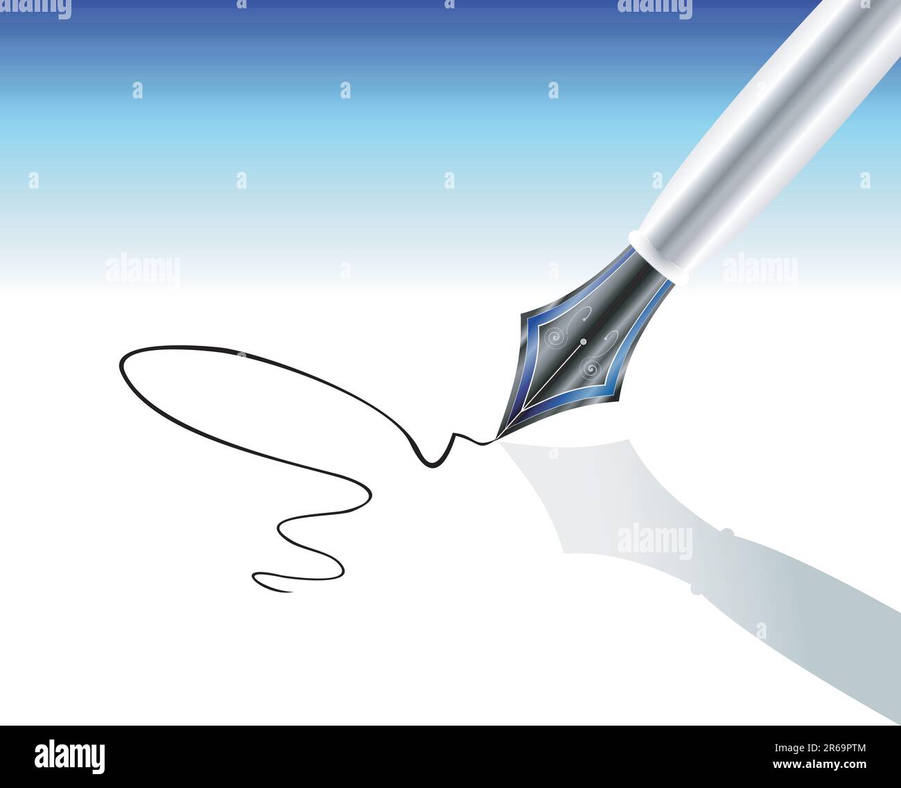 An elegant gold and iron fountain pen writing on white paper Stock