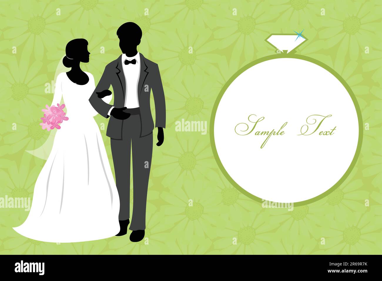 illustration of couple going for engagemennt with sample text in a ring frame Stock Vector