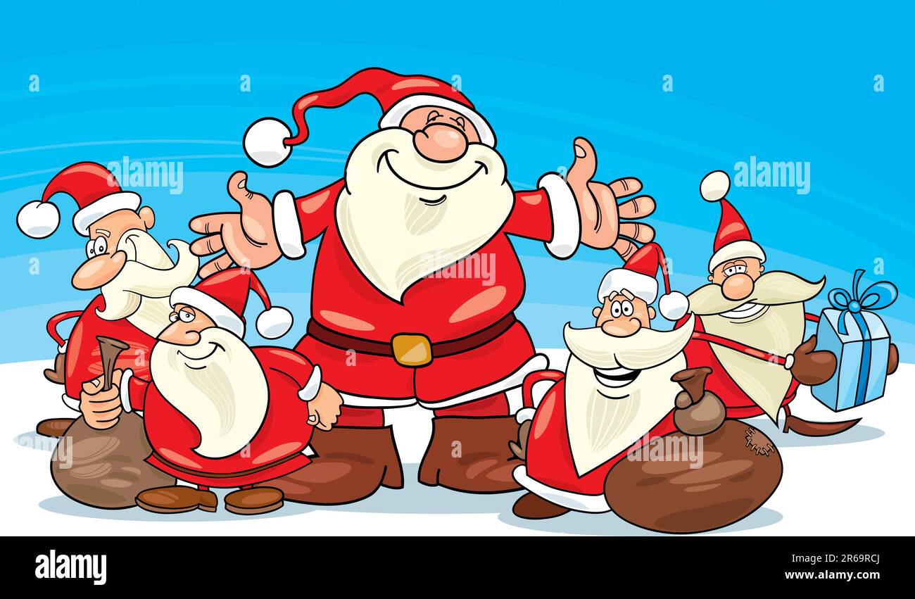 illustration of five santa clauses group Stock Vector