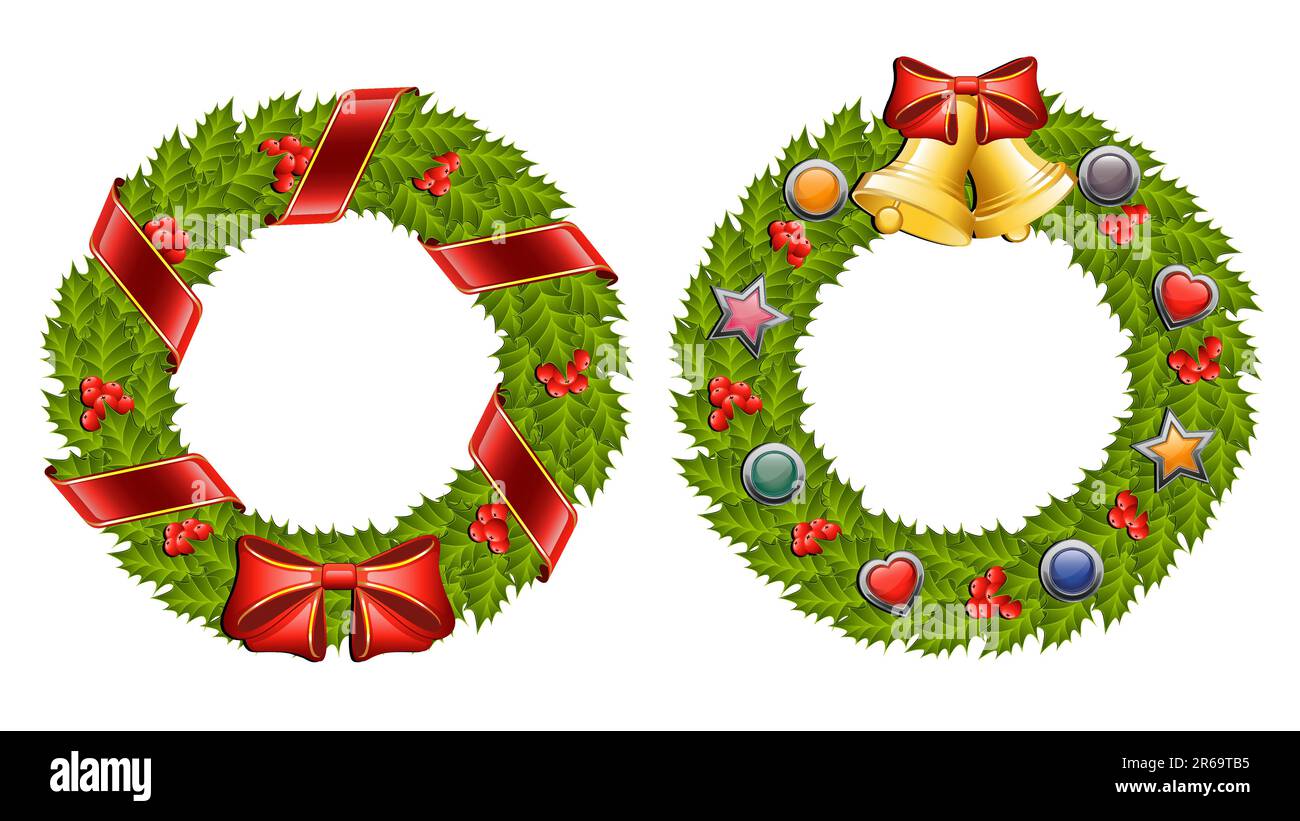 Christmas holly wreath. Vector illustration. Stock Vector