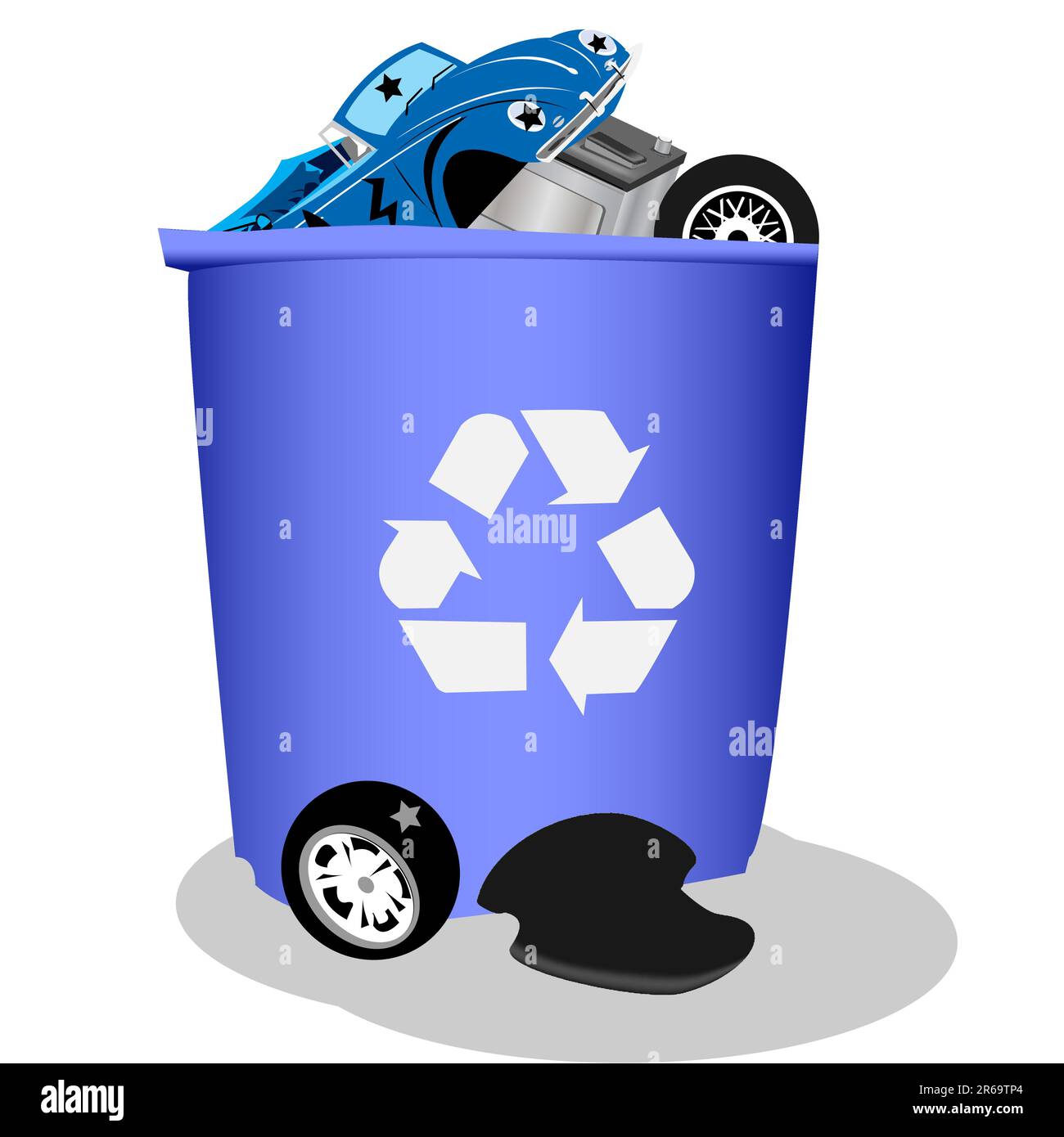Fun vector illustration of a large recycle bin filled with cars and car