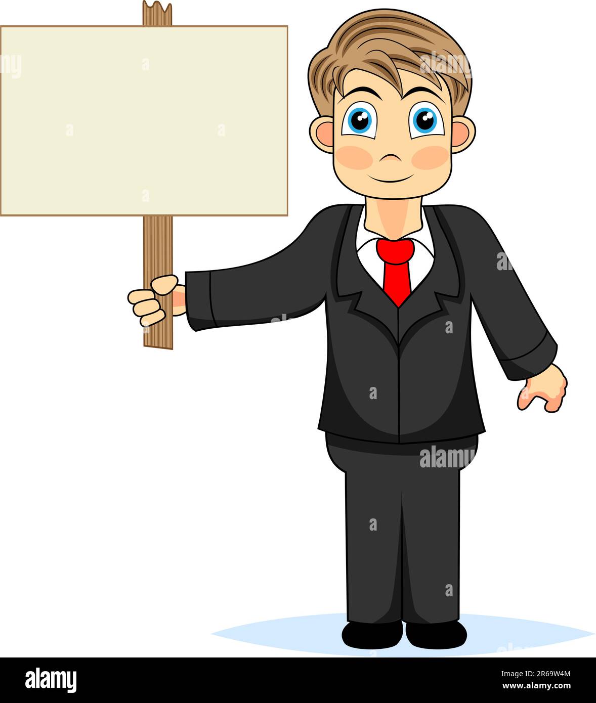 vector illustration of a cute boy businessman holding blank sign . No ...