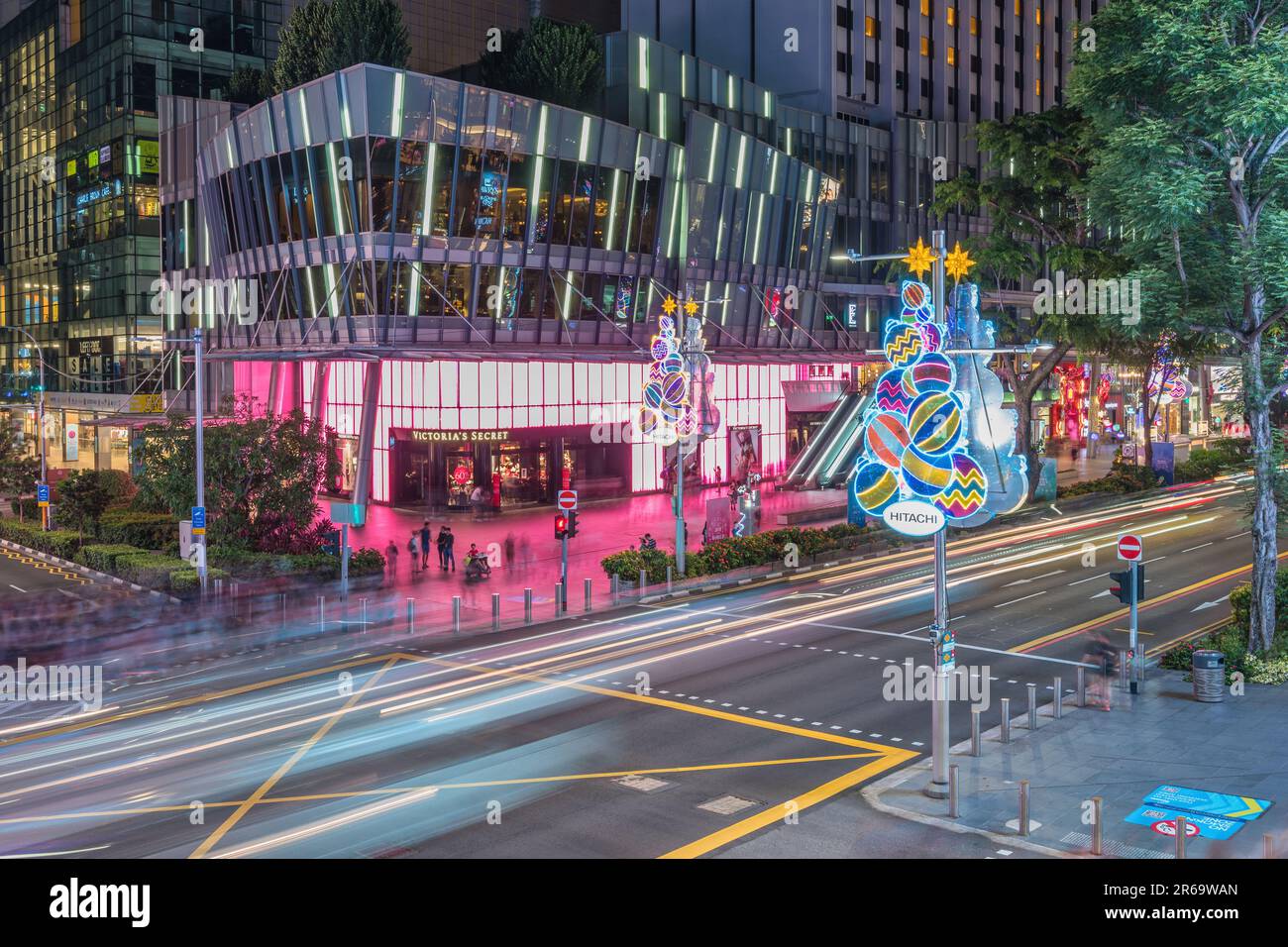 Orchard Road, Singapore -  December 29, 2019 : night city skyline of Christmas and New Year light with shopping mall Stock Photo