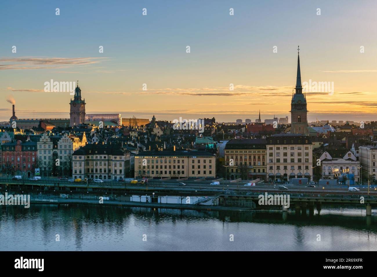 Stockholm Sweden, sunrise city skyline at Gamla Stan Stock Photo