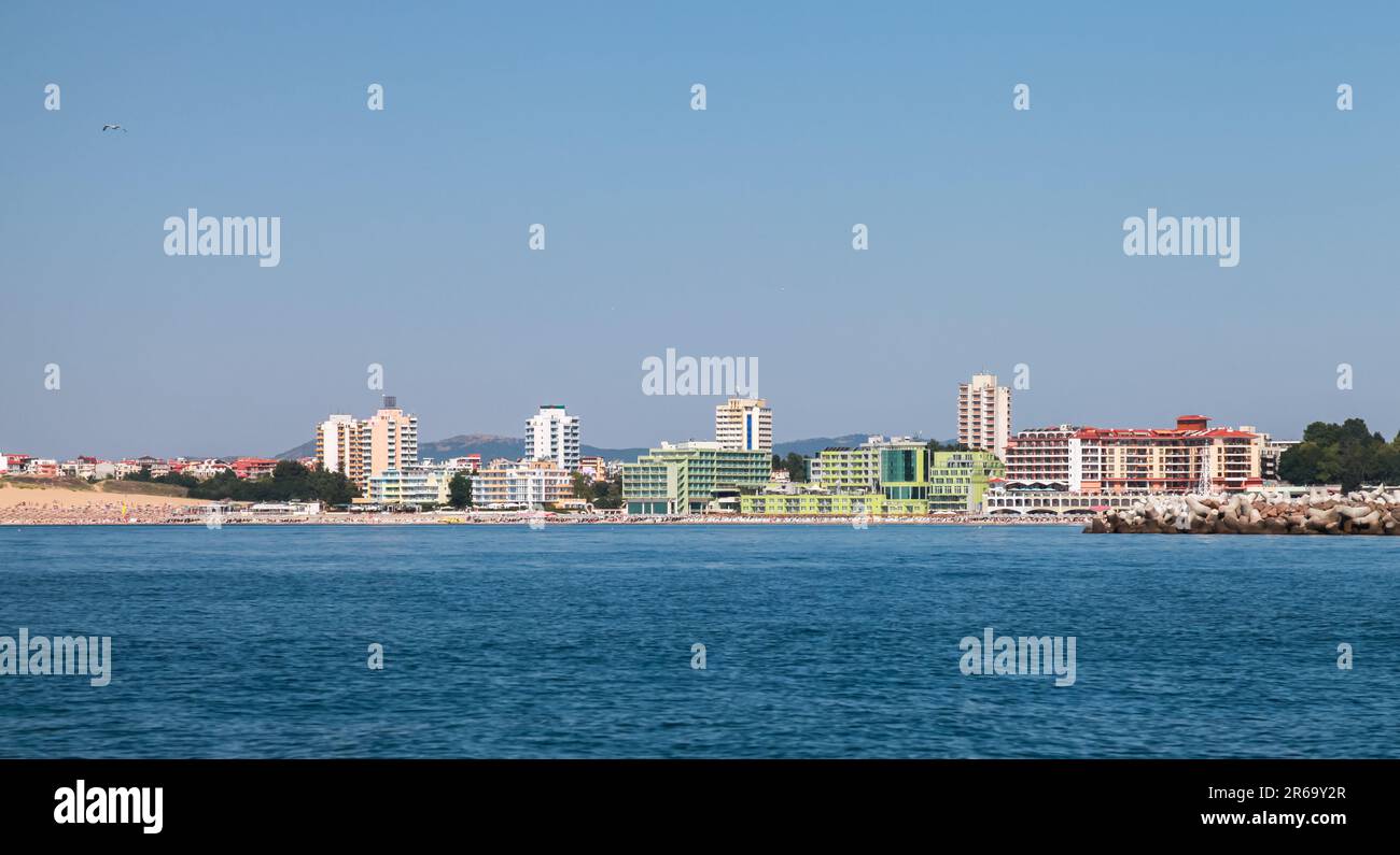 Coastal view of Sunny beach a seaside resort on the Black Sea coast of Bulgaria Stock Photo