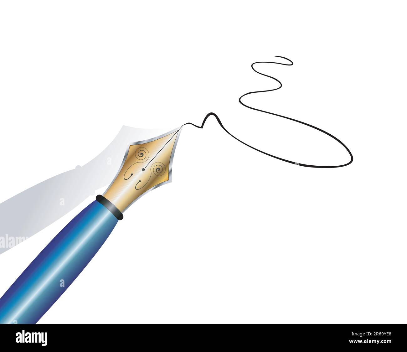 An elegant gold and iron fountain pen writing on white paper Stock