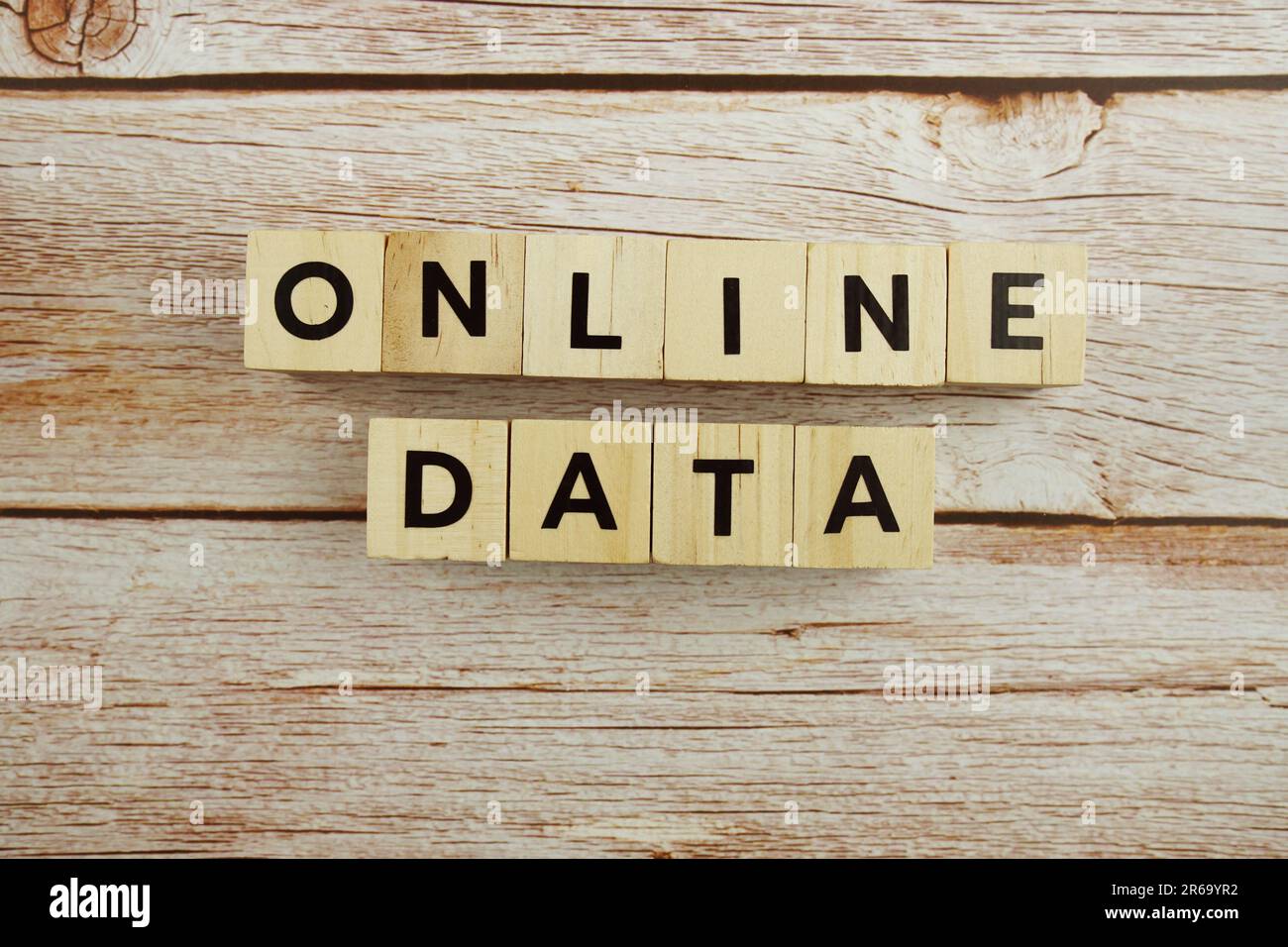 Online Data word alphabet letters on wooden background Stock Photo