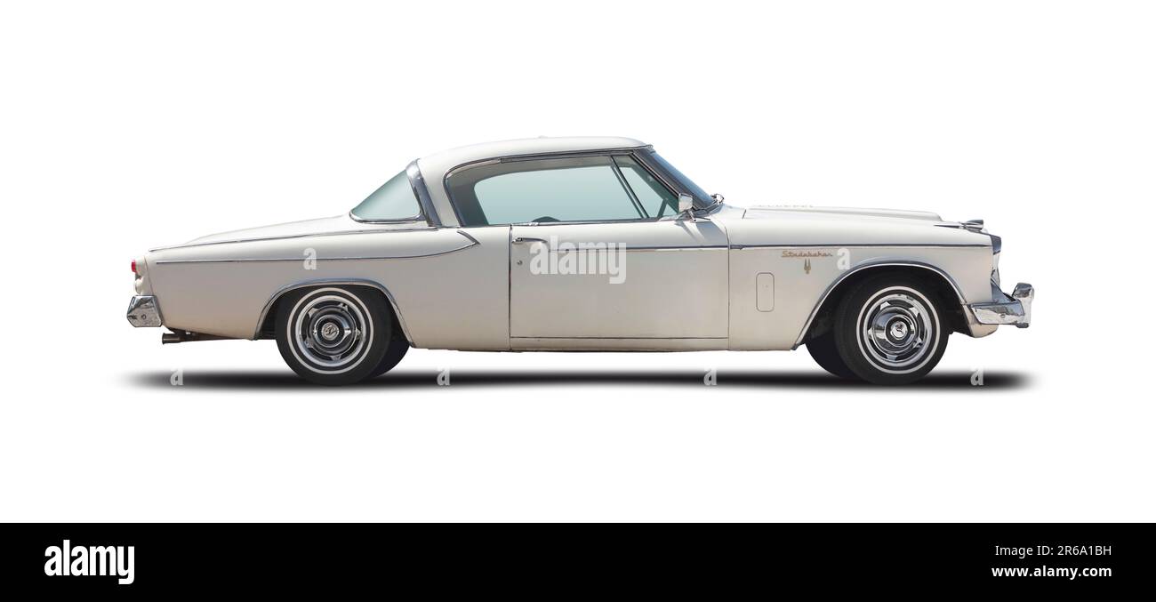 Studebaker Golden Hawk classic car, side view isolated on white background Stock Photo