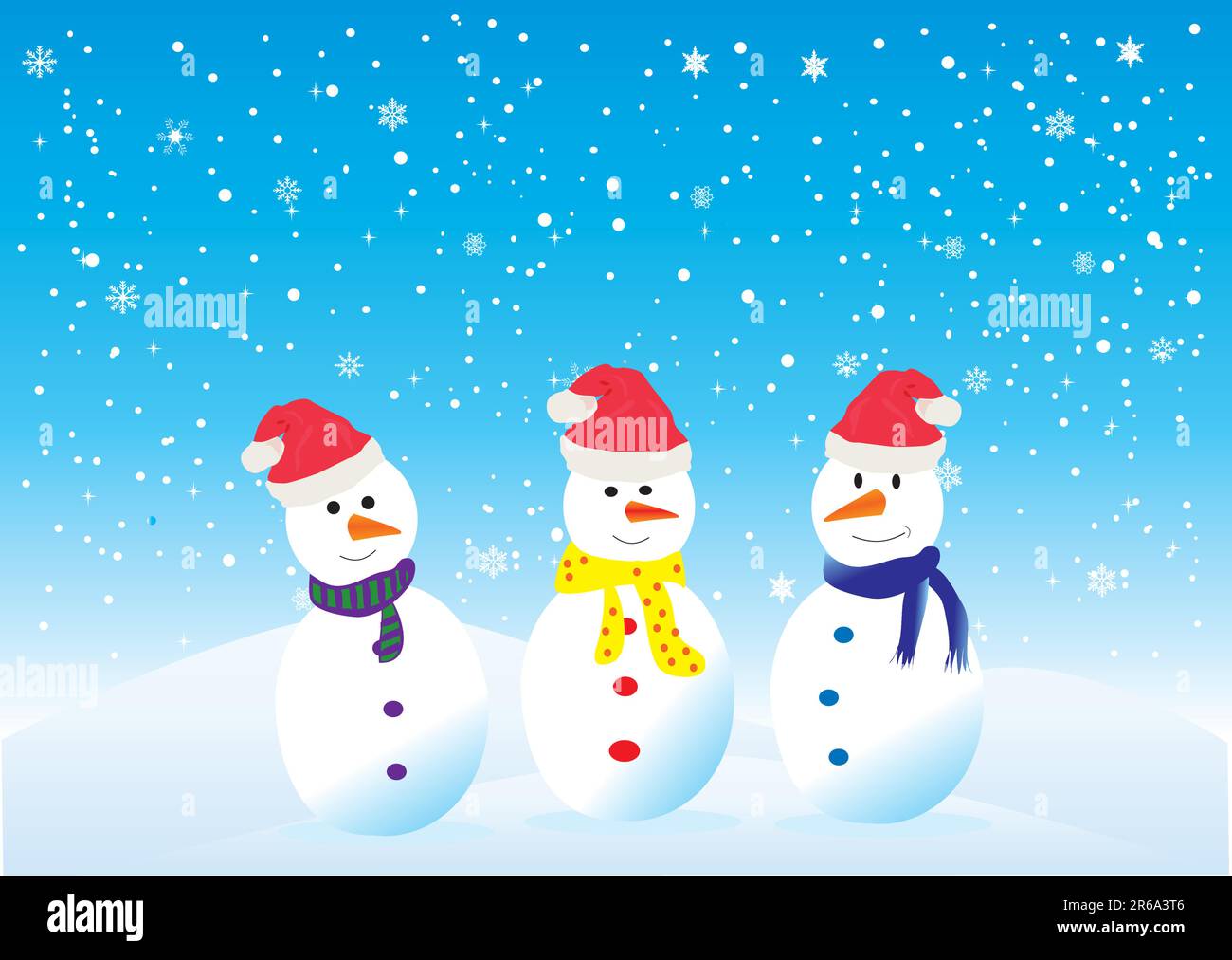 vector illustration of three funny snowmen in santa hats Stock Vector ...