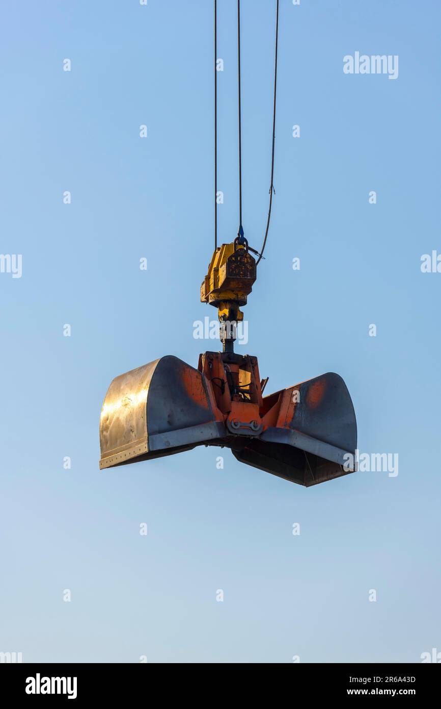 Clamshell bucket of a construction crane, bucket Stock Photo