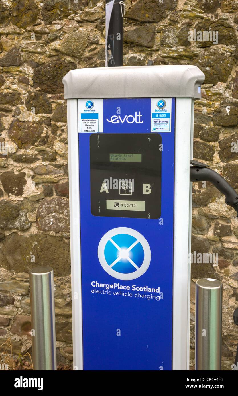 Charge place Scotland has increased prices from 23p per KWH to 41p per KWH on the 1st June 2023 on their charging points, Montrose, Scotland, UK Stock Photo