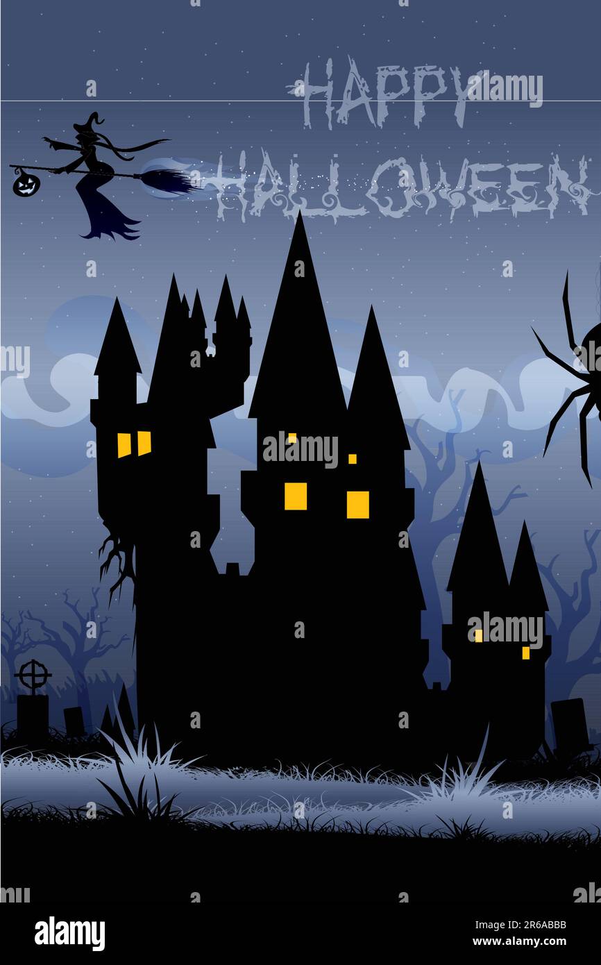 illustration of haunted house in halloween night Stock Vector Image ...