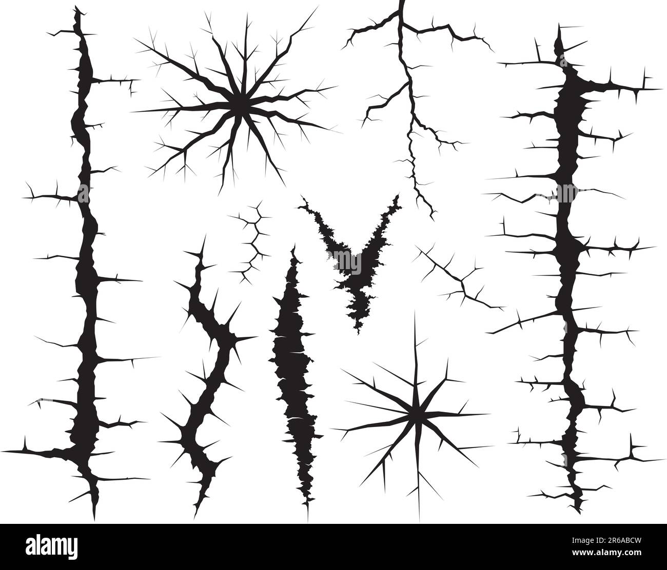 Set of editable vector cracks and crevices Stock Vector