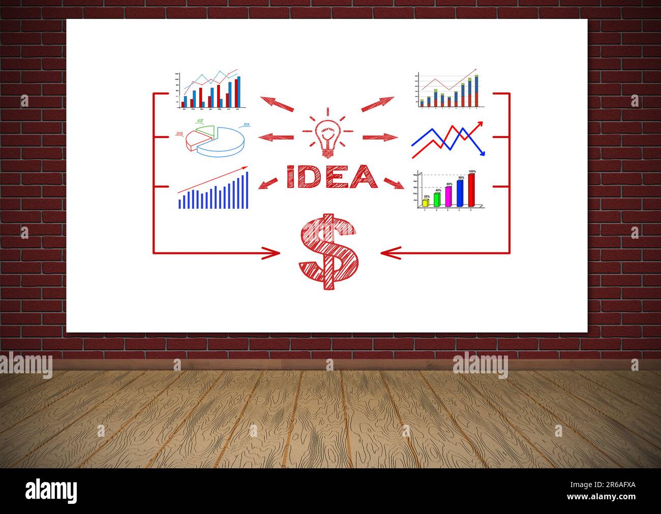 poster with idea concept hanging on red brick wall Stock Photo
