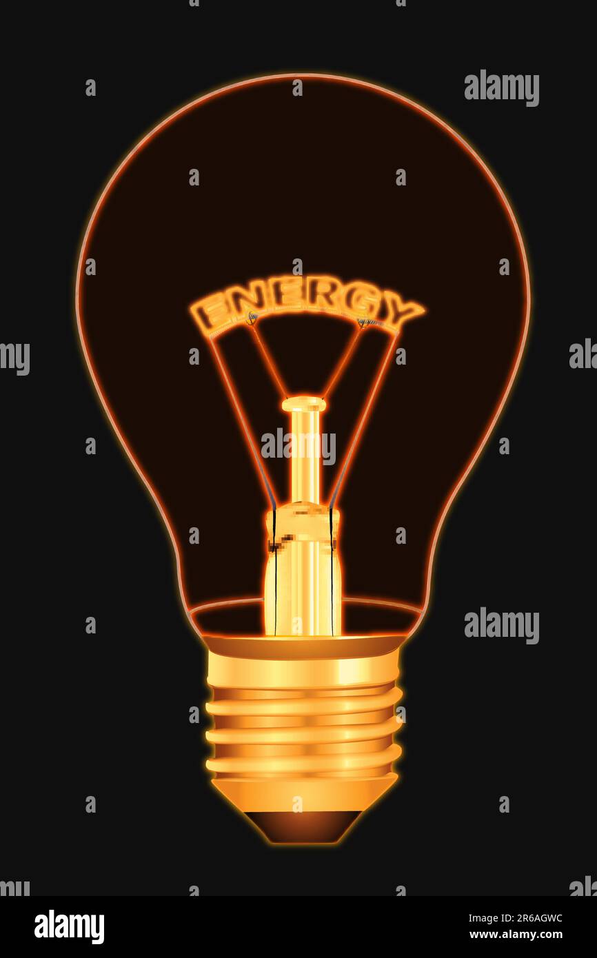 illustration of energy text inside electric bulb Stock Vector Image