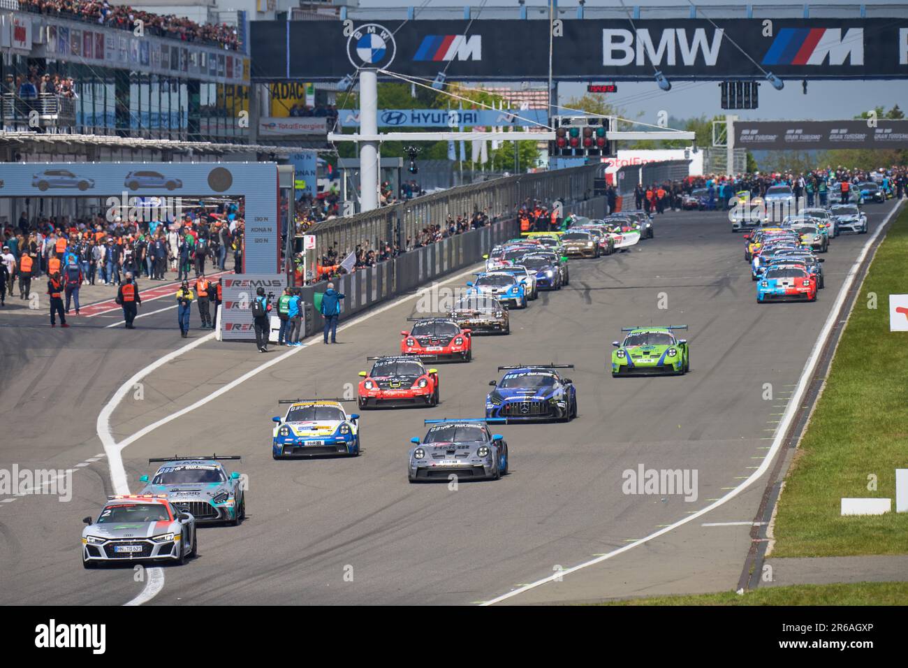 Starting grid for the 24-hour race at the Nuerburgring race track ...