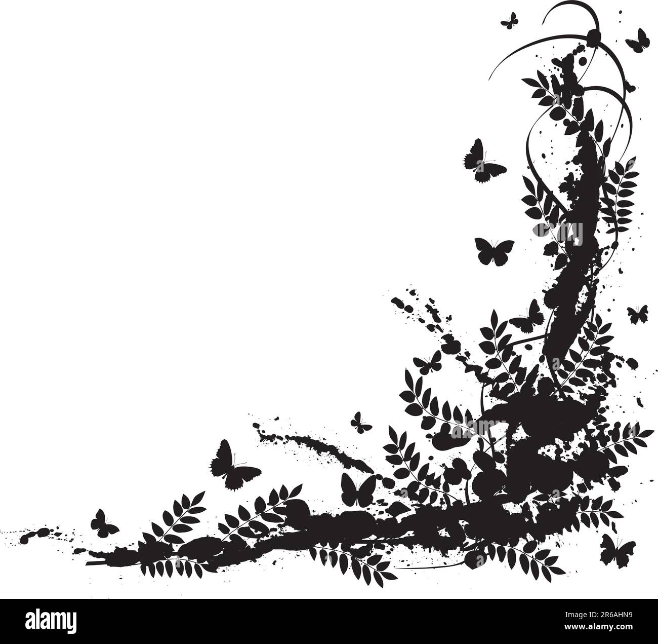 Vector border element of grunge, leaves and butterflies Stock Vector ...