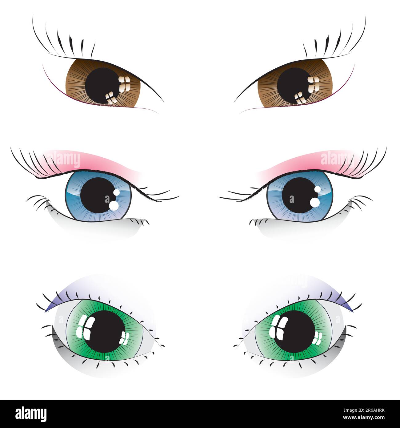 set of vector drawn eyes of different forms of color Stock Vector