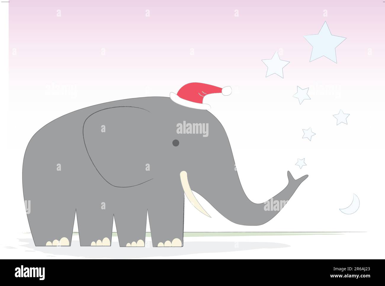 Mr. Elephant creates a Christmas shower. The moon rises over the Serengeti. Crickets chirp. I have left the tent door open, again. Stock Vector