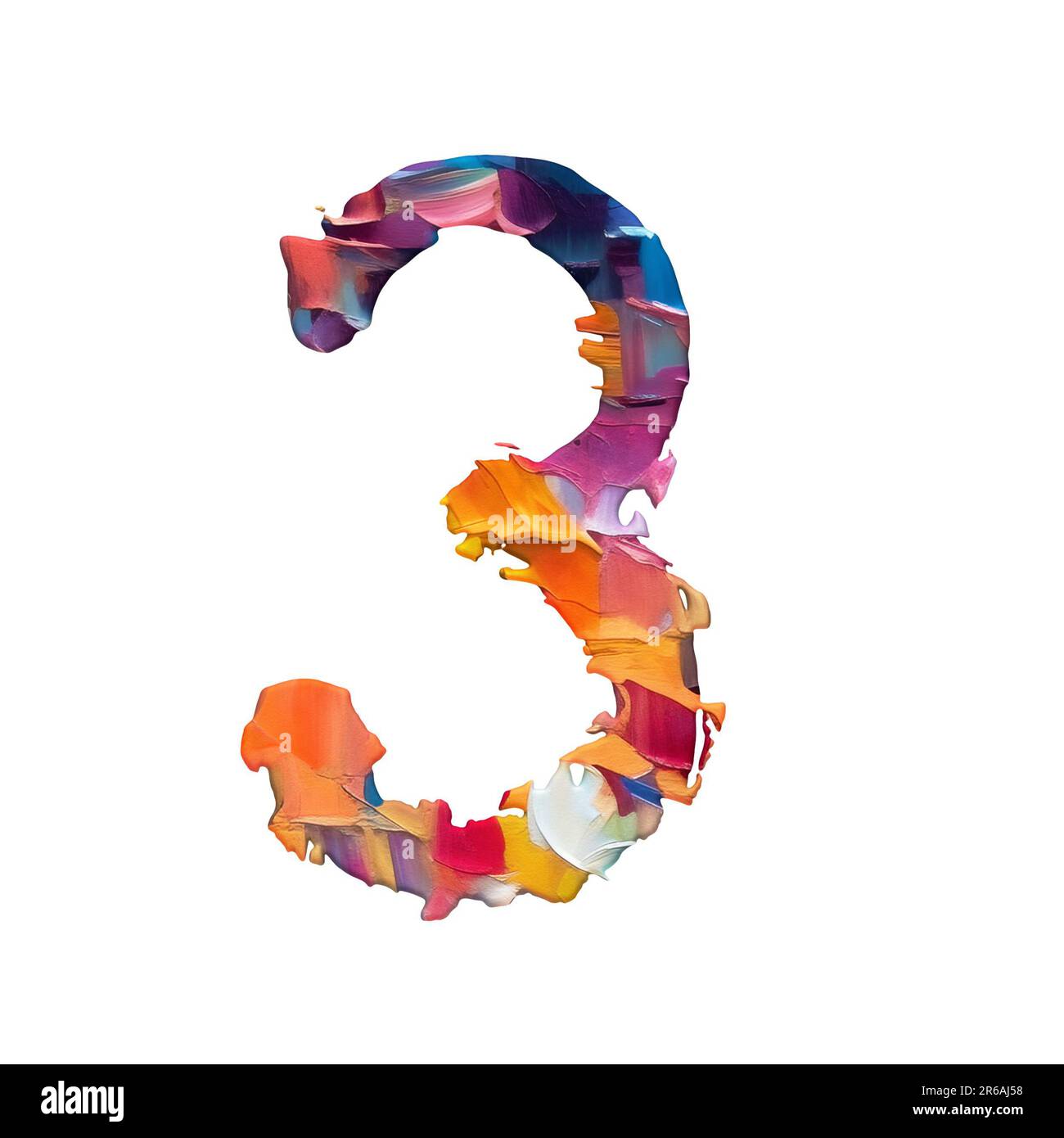 numbers made of palette knife oil paints, white background, 3d